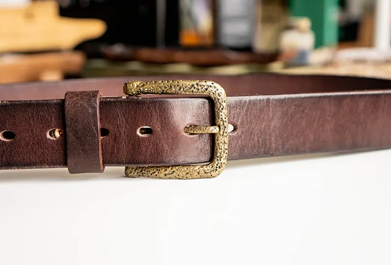 Vintage Natural Texture Full Grain Leather Belt with Brass Buckle