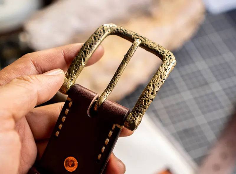 Vintage Natural Texture Full Grain Leather Belt with Brass Buckle