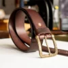 Vintage Natural Texture Full Grain Leather Belt with Brass Buckle