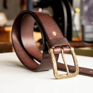 Vintage Natural Texture Full Grain Leather Belt with Brass Buckle