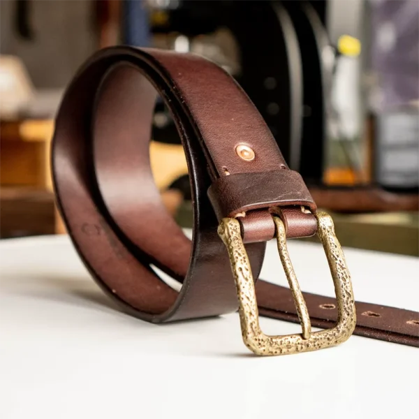 Vintage Natural Texture Full Grain Leather Belt with Brass Buckle