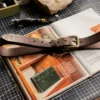Vintage Natural Texture Full Grain Leather Belt with Brass Buckle