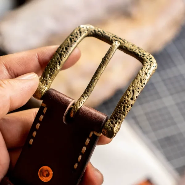 Vintage Natural Texture Full Grain Leather Belt with Brass Buckle