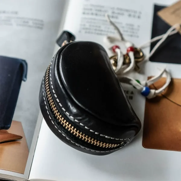 Vintage Vegetable-Tanned Full-Grain Leather Portable Key Case Black