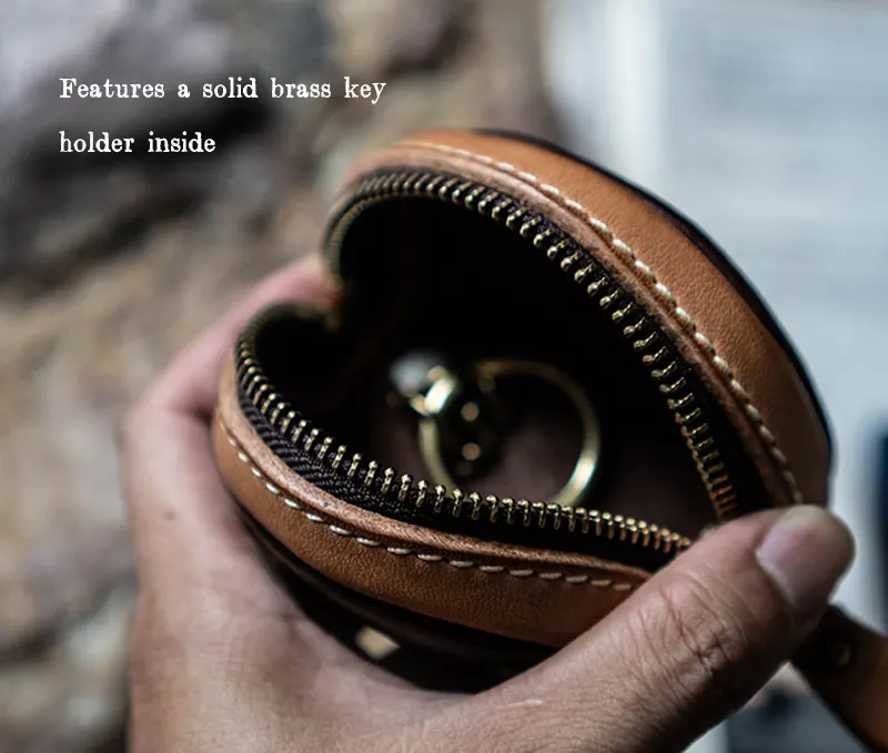 Vintage Vegetable-Tanned Full-Grain Leather Portable Key Case