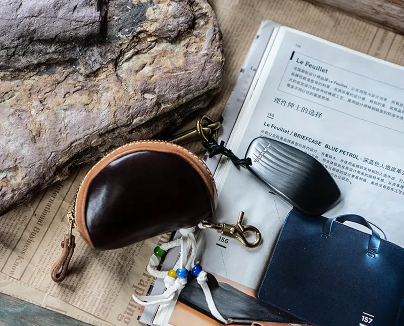 Vintage Vegetable-Tanned Full-Grain Leather Portable Key Case