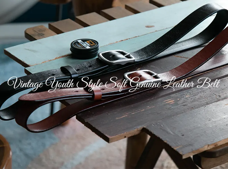 Vintage Youth Style Soft Genuine Leather Belt with Natural Grain