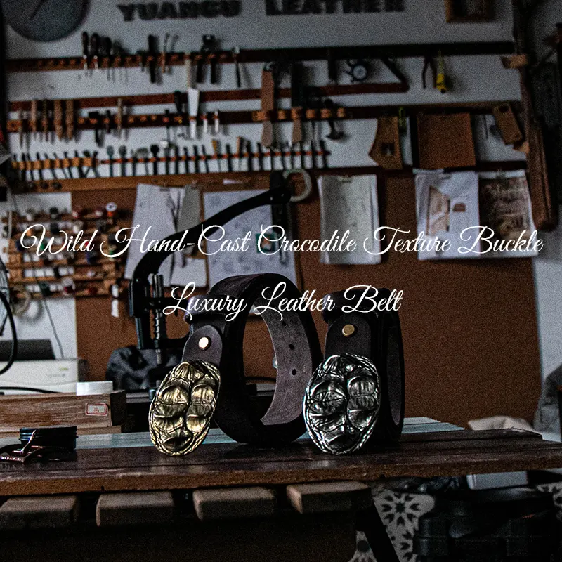 Wild Hand-Cast 3D Embossed Crocodile Texture Buckle Luxury Leather Belt