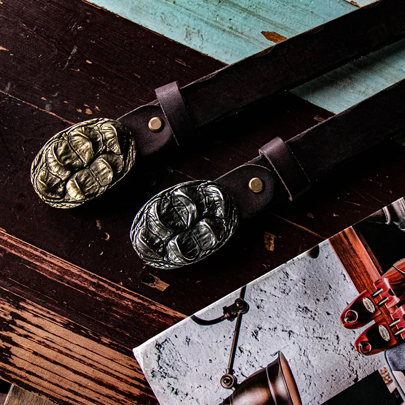 Wild Hand-Cast 3D Embossed Crocodile Texture Buckle Luxury Leather Belt