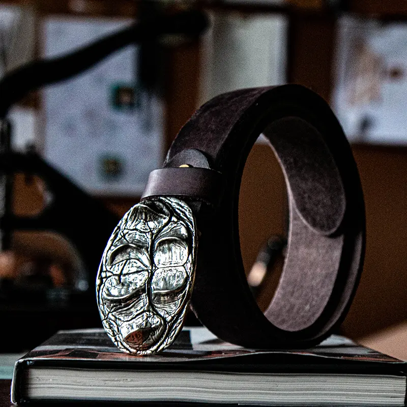 Wild Hand-Cast 3D Embossed Crocodile Texture Buckle Luxury Leather Belt