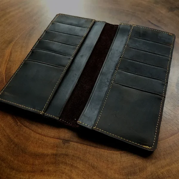 Vintage Full-Grain Crazy Horse Leather Men's Long Wallet