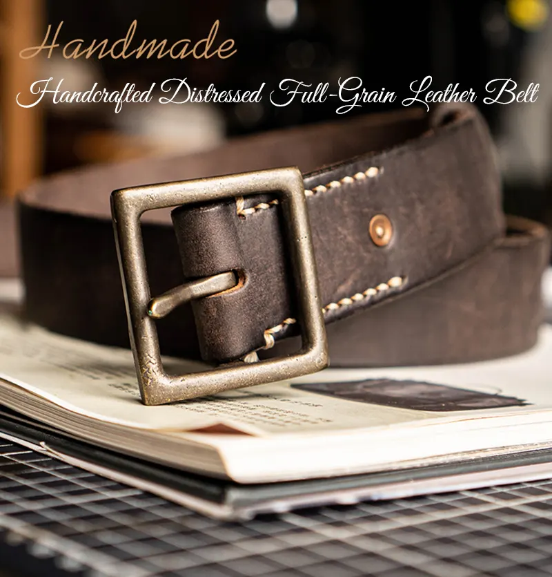 Vintage Handcrafted Distressed Full-Grain Leather Belt