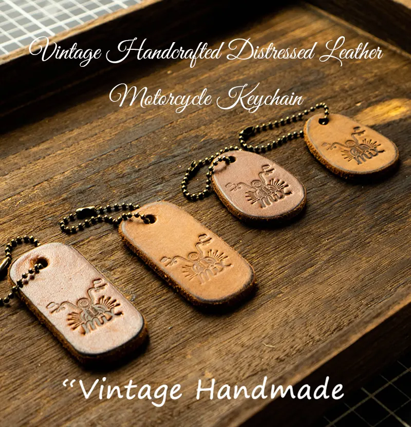 Vintage Handcrafted Distressed Leather Motorcycle Keychain