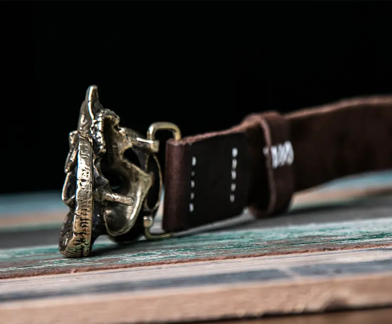 Custom Solid Brass Ram Head Buckle Full-Grain Leather Belt