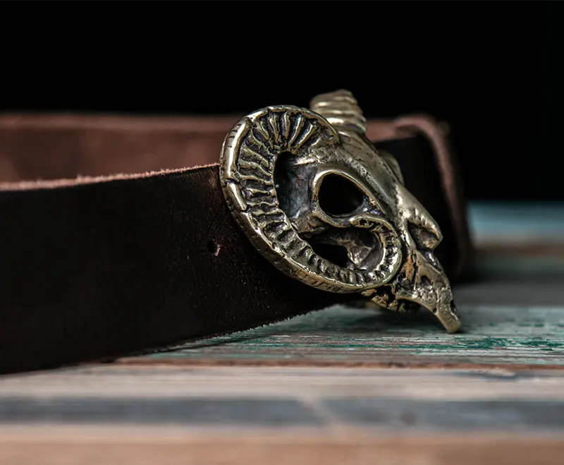 Custom Solid Brass Ram Head Buckle Full-Grain Leather Belt