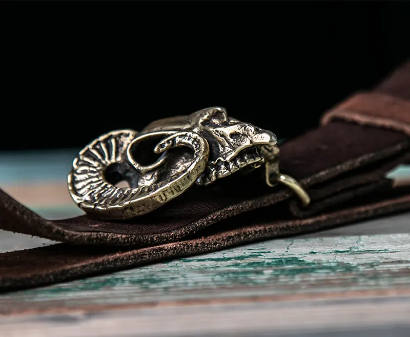 Custom Solid Brass Ram Head Buckle Full-Grain Leather Belt