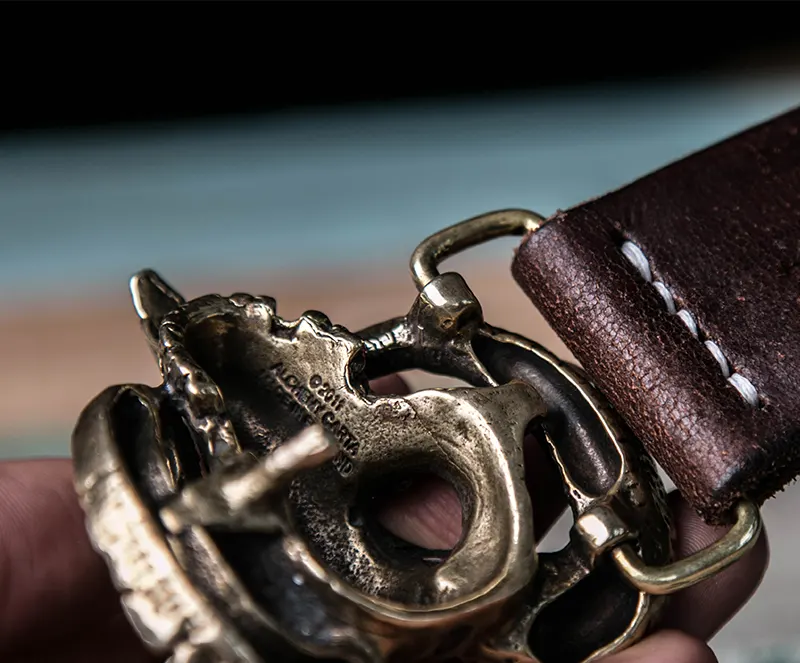 Custom Solid Brass Ram Head Buckle Full-Grain Leather Belt