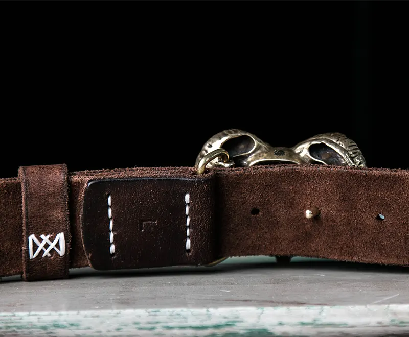 Custom Solid Brass Ram Head Buckle Full-Grain Leather Belt