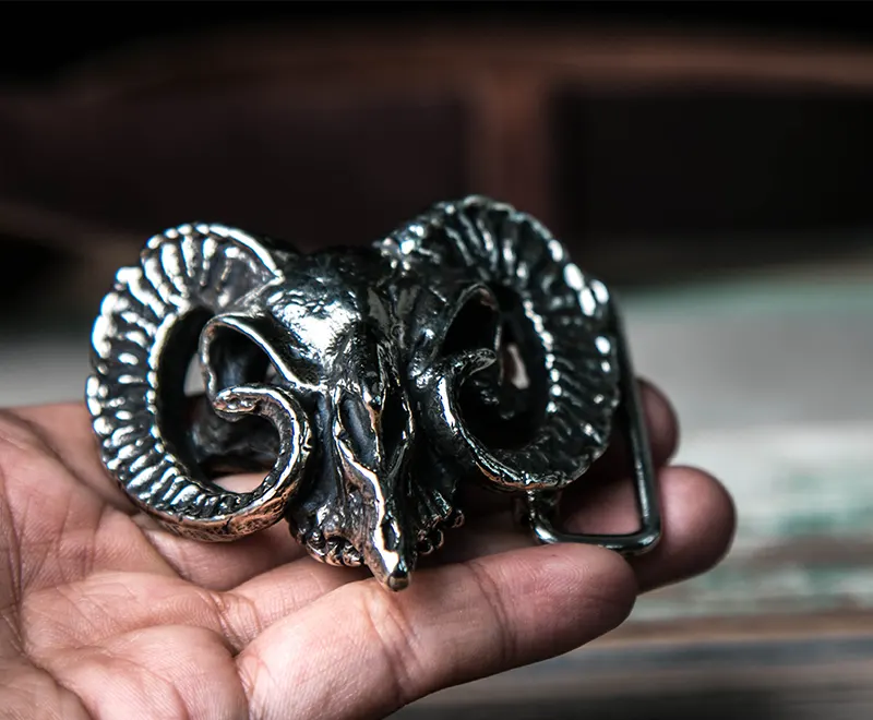 Custom Solid Brass Ram Head Buckle Full-Grain Leather Belt