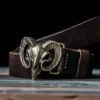 Custom Solid Brass Ram Head Buckle Full-Grain Leather Belt