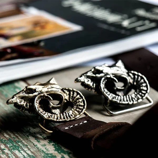 Custom Solid Brass Ram Head Buckle Full-Grain Leather Belt