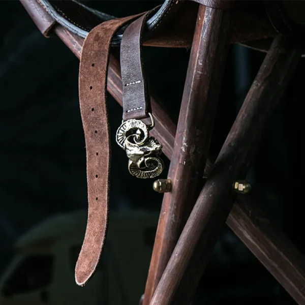 Custom Solid Brass Ram Head Buckle Full-Grain Leather Belt