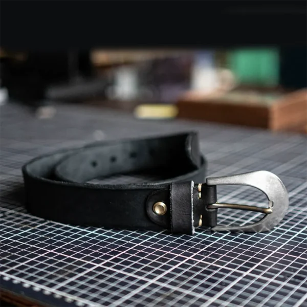 Handmade Durable Full-Grain Leather Belt Stainless Steel Buckle Black