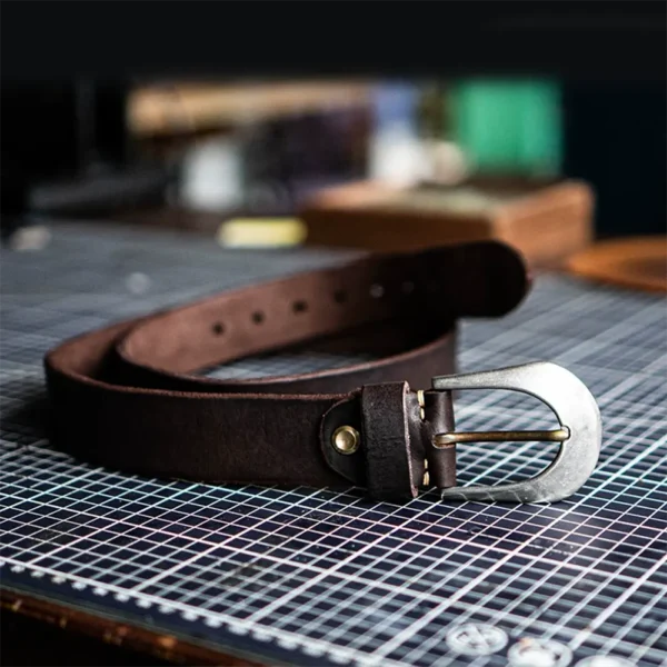 Handmade Durable Full-Grain Leather Belt Stainless Steel Buckle