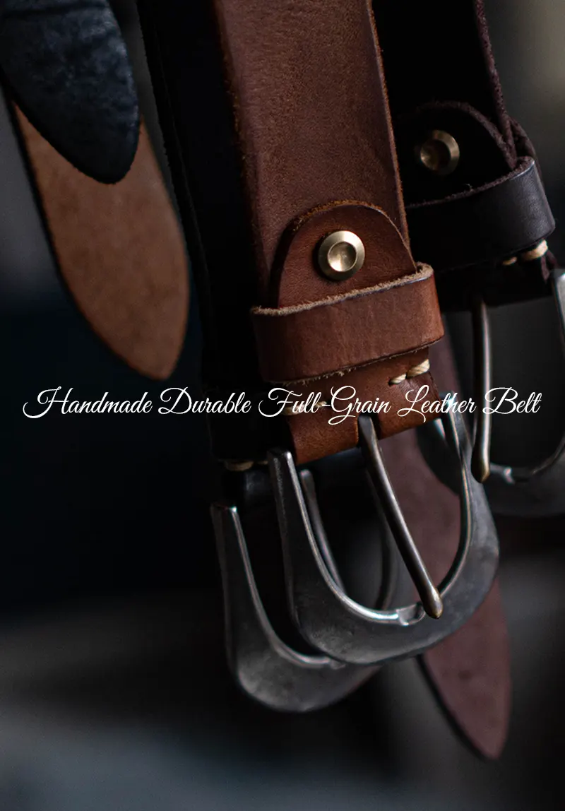 Handmade Durable Full-Grain Leather Belt Stainless Steel Buckle