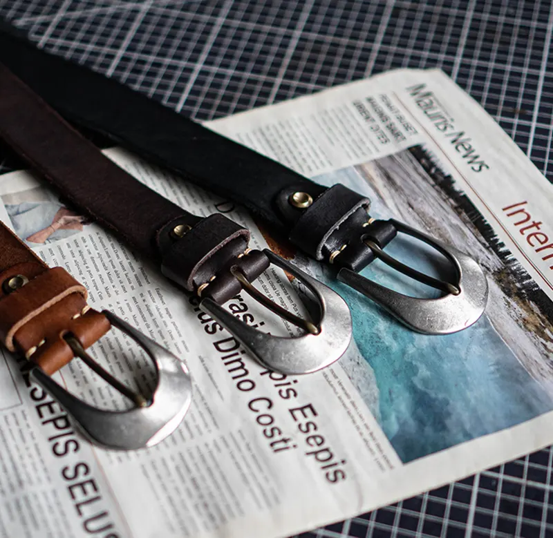 Handmade Durable Full-Grain Leather Belt Stainless Steel Buckle