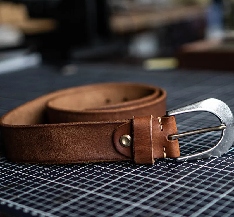 Handmade Durable Full-Grain Leather Belt Stainless Steel Buckle