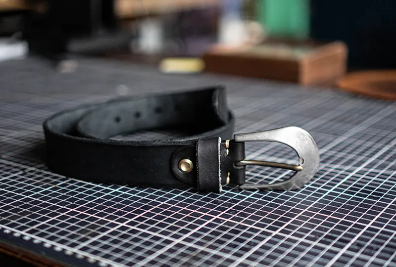 Handmade Durable Full-Grain Leather Belt Stainless Steel Buckle