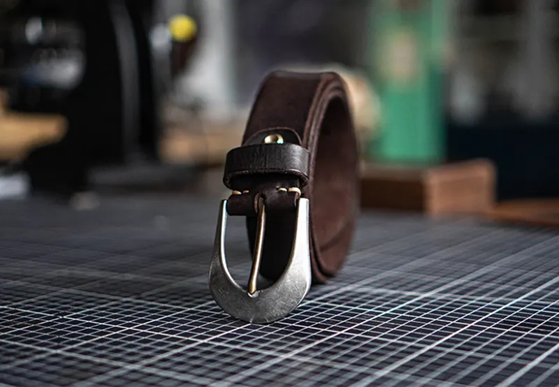 Handmade Durable Full-Grain Leather Belt Stainless Steel Buckle