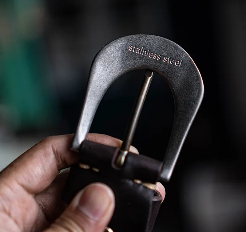 Handmade Durable Full-Grain Leather Belt Stainless Steel Buckle