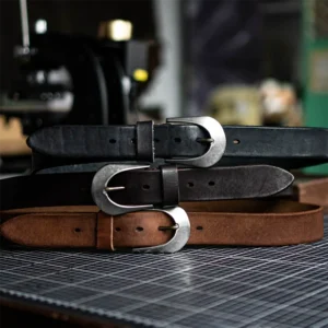 Handmade Durable Full-Grain Leather Belt Stainless Steel Buckle
