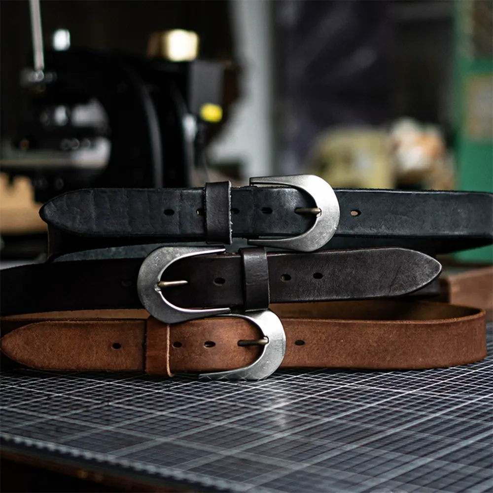 Handmade Durable Full-Grain Leather Belt Stainless Steel Buckle