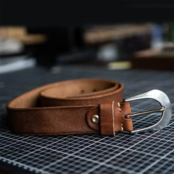 Handmade Durable Full-Grain Leather Belt Stainless Steel Buckle