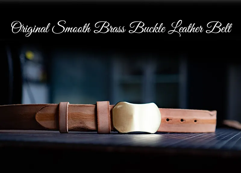 Original Vintage Smooth Brass Buckle Genuine Leather Belt