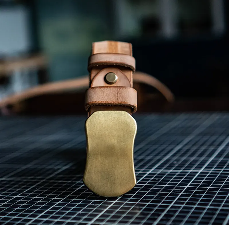 Original Vintage Smooth Brass Buckle Genuine Leather Belt