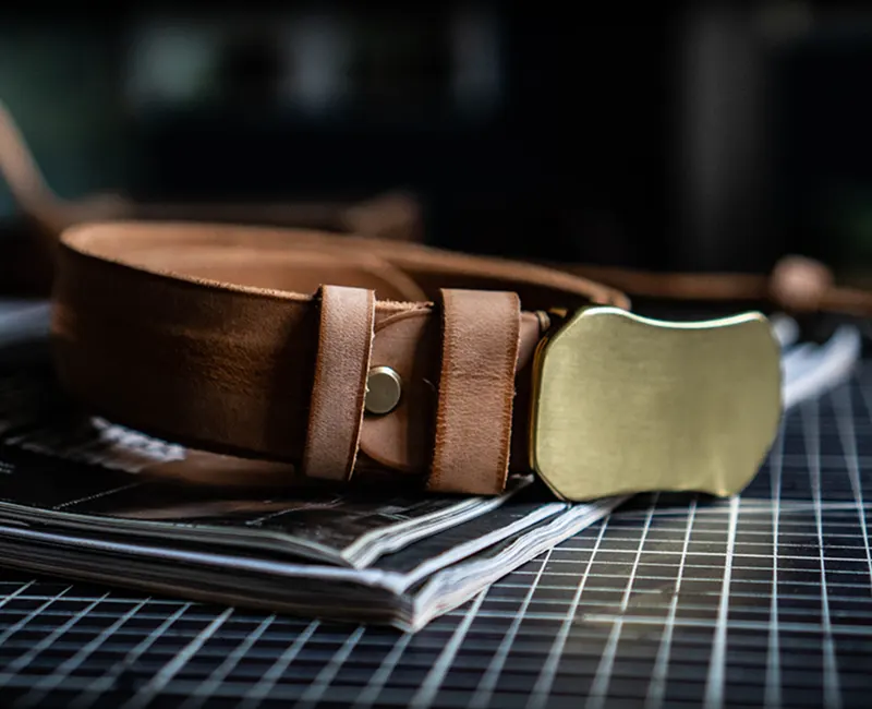 Original Vintage Smooth Brass Buckle Genuine Leather Belt