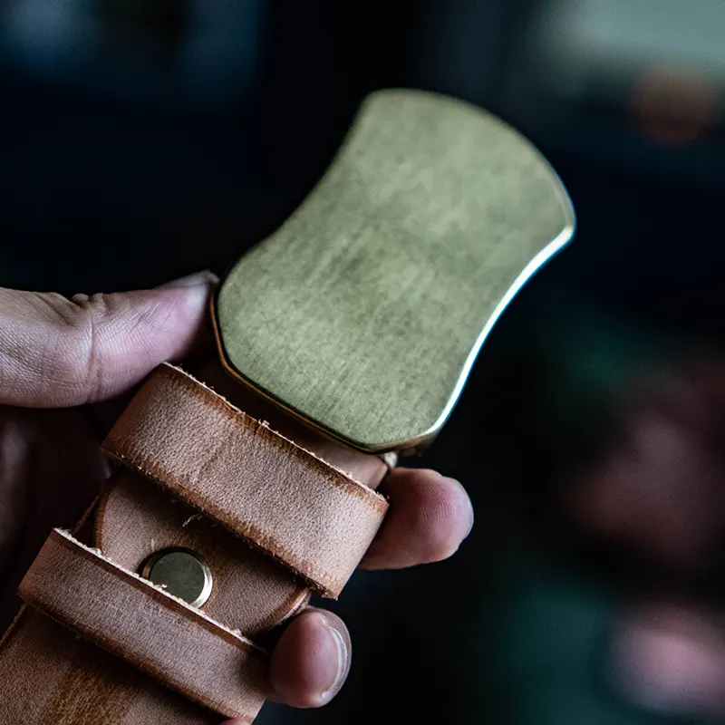 Original Vintage Smooth Brass Buckle Genuine Leather Belt