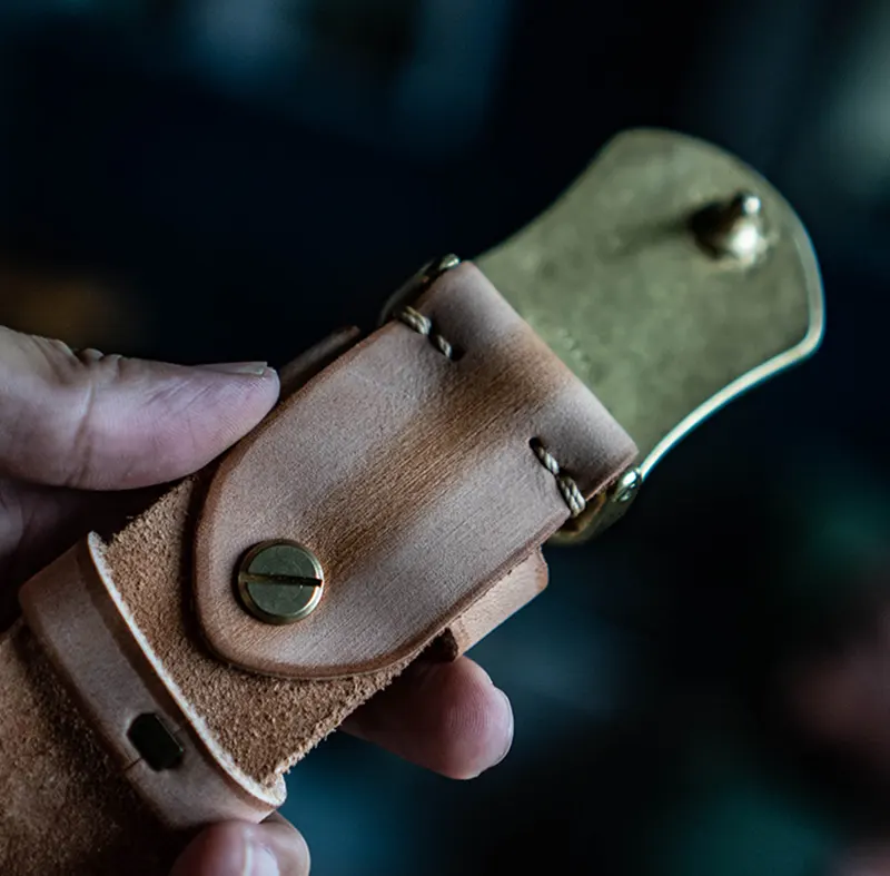 Original Vintage Smooth Brass Buckle Genuine Leather Belt