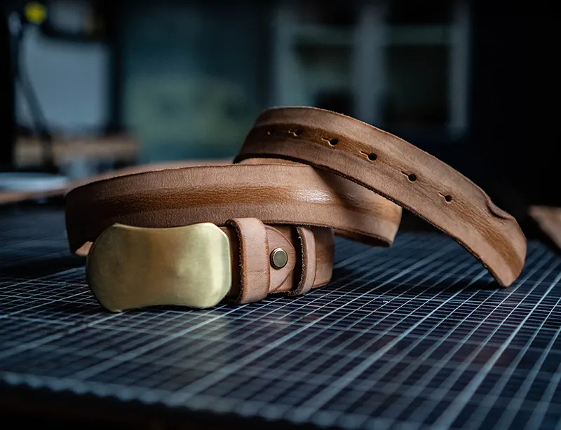 Original Vintage Smooth Brass Buckle Genuine Leather Belt