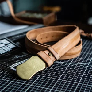 RSBE0846-z-01 Original Vintage Smooth Brass Buckle Genuine Leather Belt