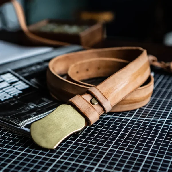 Original Vintage Smooth Brass Buckle Genuine Leather Belt
