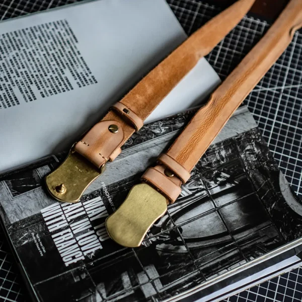 Original Vintage Smooth Brass Buckle Genuine Leather Belt
