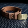 Original Vintage Smooth Brass Buckle Genuine Leather Belt