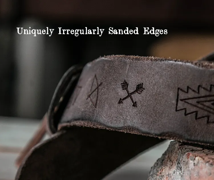 Rugged Vintage Leather Belt with Distressed Etched Copper Buckle