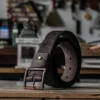 Rugged Vintage Leather Belt with Distressed Etched Copper Buckle