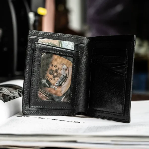 RSWL0827 Vintage Minimalist Men's Short Soft Genuine Leather Wallet Black